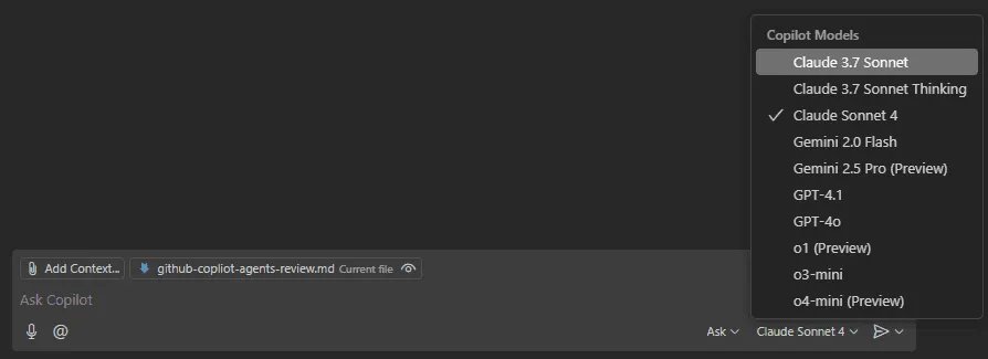 github copilot model dropdown
